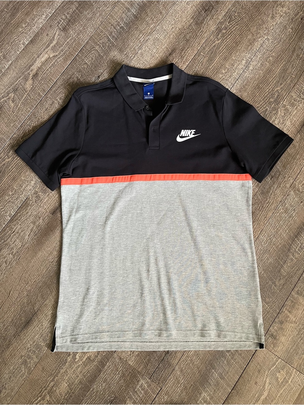 Nike Men’s Black & Heather Gray Polo with Coral Stripe